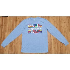 Top Golf Shirt Mens Medium Golf Polo Performance Long Sleeves Stretch Blue Flags